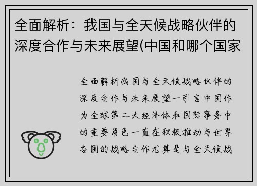 全面解析：我国与全天候战略伙伴的深度合作与未来展望(中国和哪个国家是全天候战略合作伙伴)