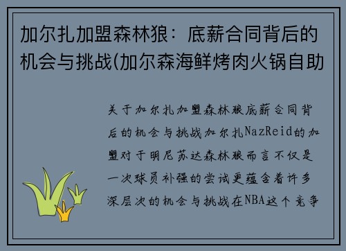 加尔扎加盟森林狼：底薪合同背后的机会与挑战(加尔森海鲜烤肉火锅自助怎么样)