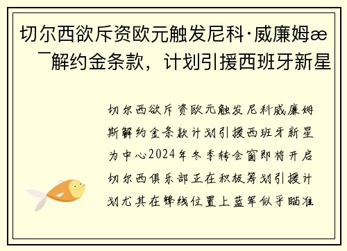 切尔西欲斥资欧元触发尼科·威廉姆斯解约金条款，计划引援西班牙新星